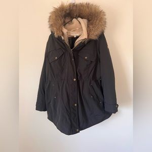 Koolaburra coat w/ Sherpa vest and fur hood (missing zipper pull on inner vest)